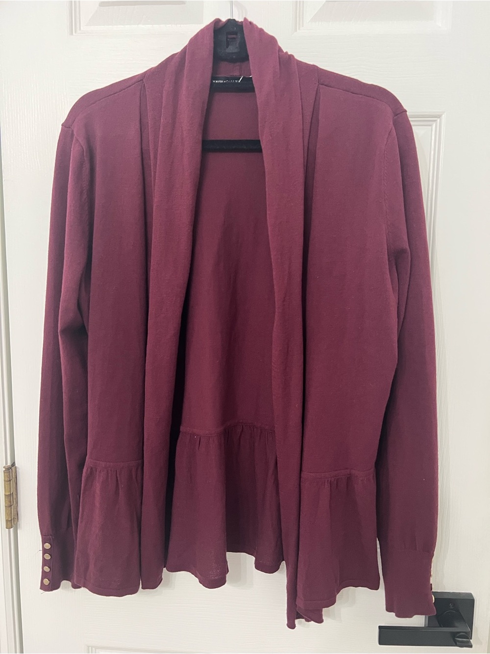 White House Black Market Burgundy Open-Front Peplum Cardigan